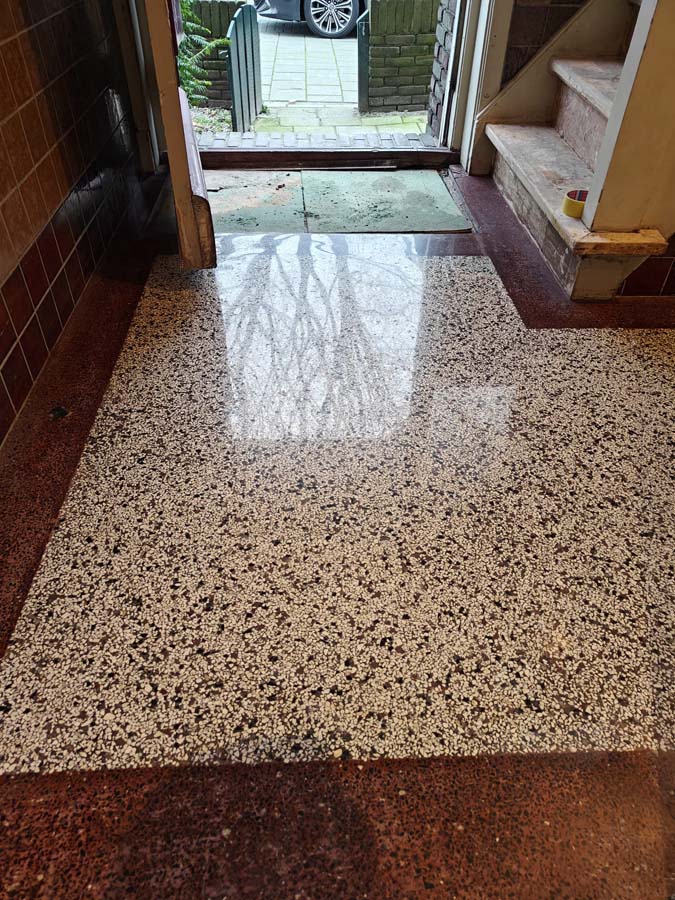 Granito vloer, Terazzo vloer voordeur na onderhoud Granito vloer, Terazzo vloer voordeur na onderhoud